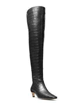 Michael Kors Cosmo Black Croc Embossed Leather Over Knee Boots Size US 7M